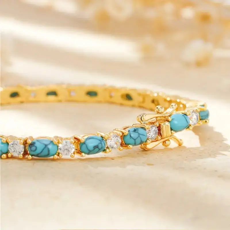 Natural Turquoise Stone Bracelet | Gold 18k