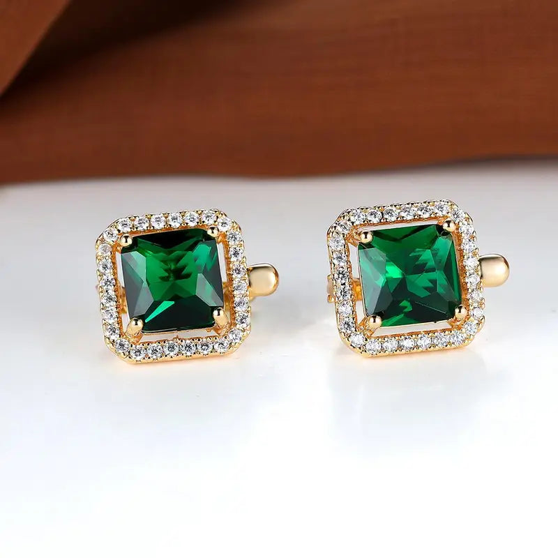 Golden Green Square Zirconia Earrings | Gold 18k