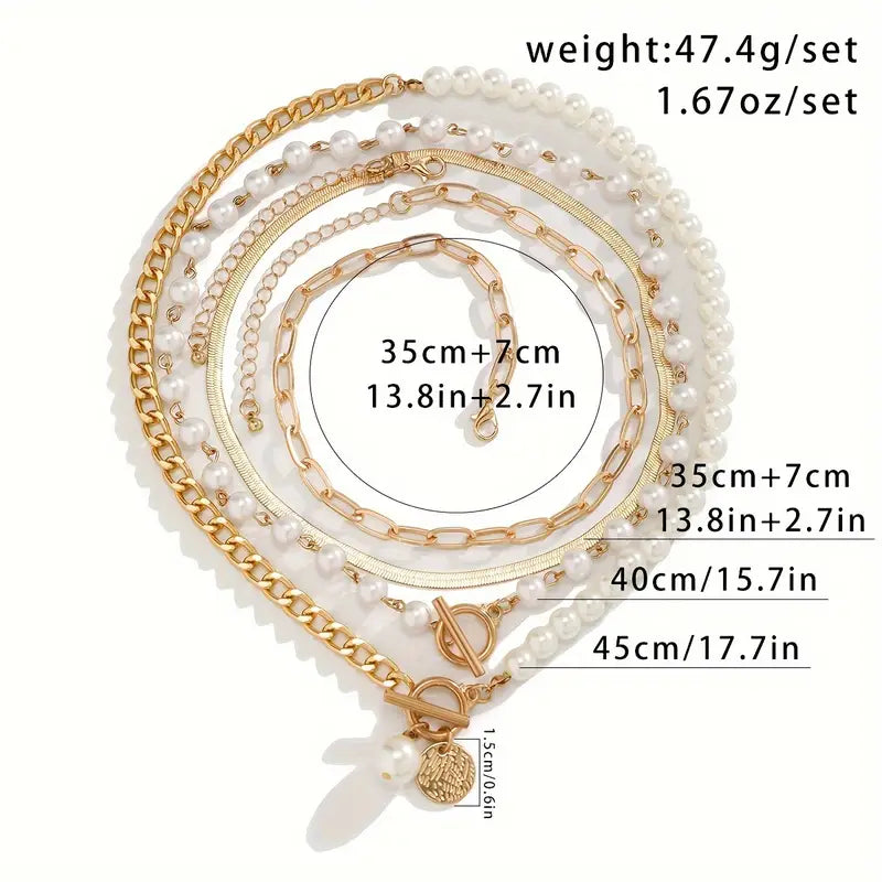 Vintage Pearl & Gold Snake Chain Necklace Set | Gold 18k