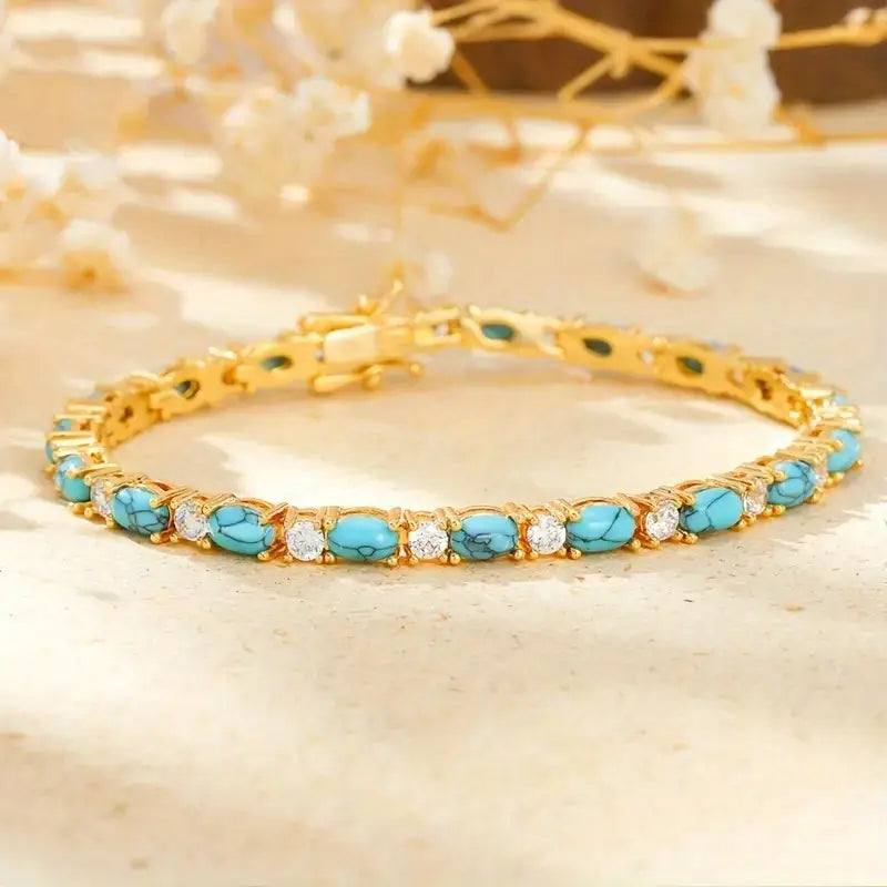Natural Turquoise Stone Bracelet | Gold 18k