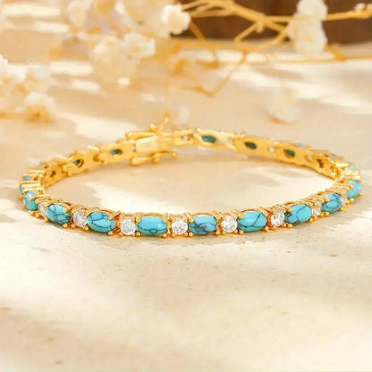 Natural Turquoise Stone Bracelet | Gold 18k