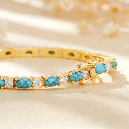 Natural Turquoise Stone Bracelet | Gold 18k