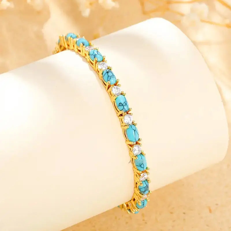 Natural Turquoise Stone Bracelet | Gold 18k