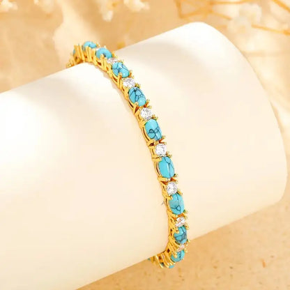 Natural Turquoise Stone Bracelet | Gold 18k
