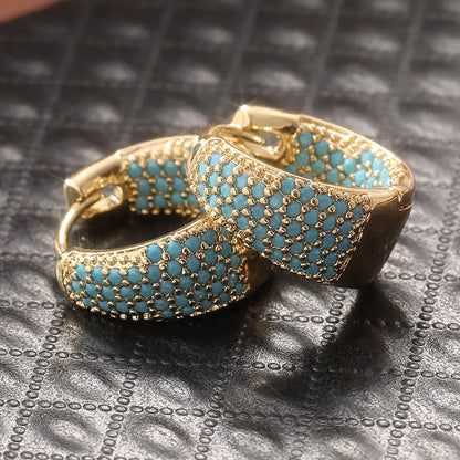 Golden-Tone Turquoise Beaded Hoop Earrings | Gold 16k