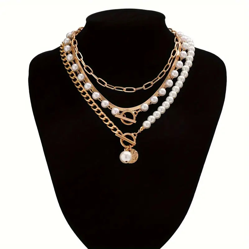 Vintage Pearl & Gold Snake Chain Necklace Set | Gold 18k