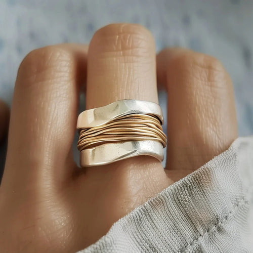Silvergold Tether Ring | Mixed Gold 16k