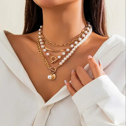 Vintage Pearl & Gold Snake Chain Necklace Set | Gold 18k