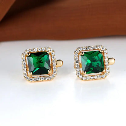Golden Green Square Zirconia Earrings | Gold 18k