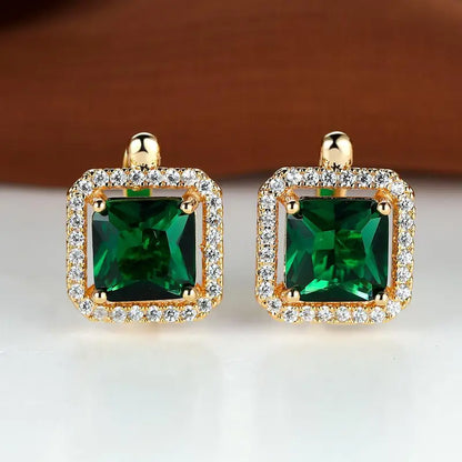 Golden Green Square Zirconia Earrings | Gold 18k