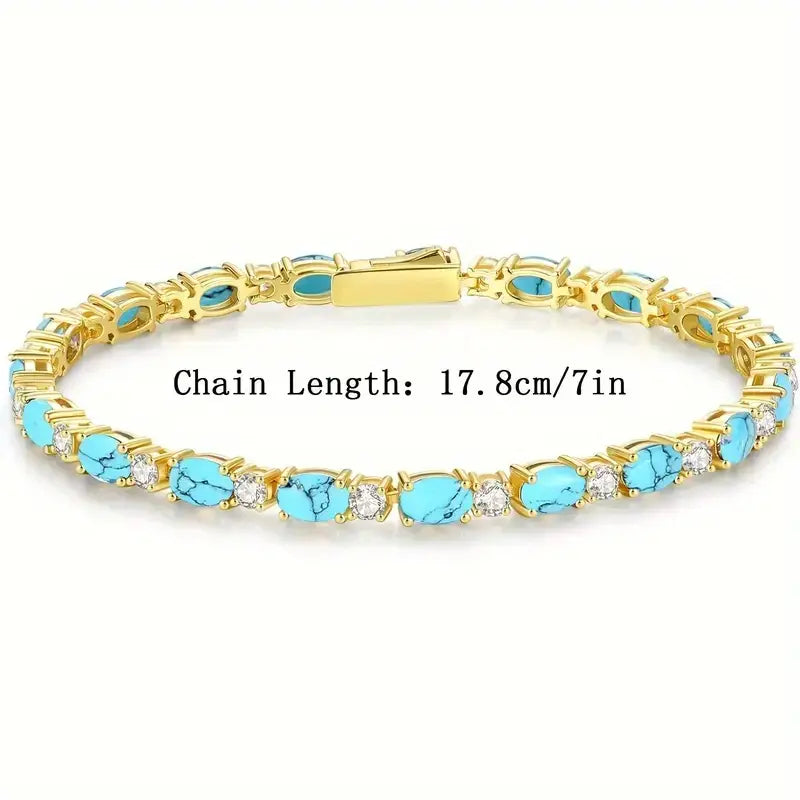 Natural Turquoise Stone Bracelet | Gold 18k