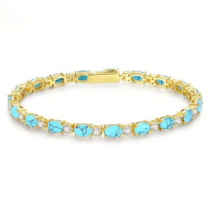 Natural Turquoise Stone Bracelet | Gold 18k
