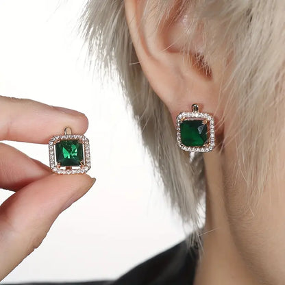 Golden Green Square Zirconia Earrings | Gold 18k