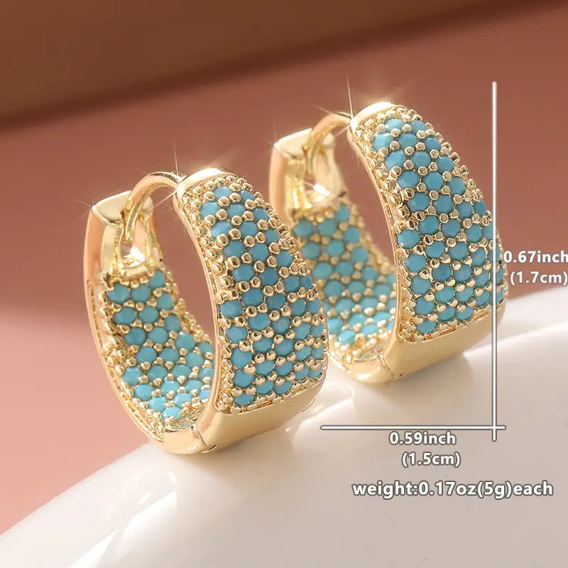 Golden-Tone Turquoise Beaded Hoop Earrings | Gold 16k