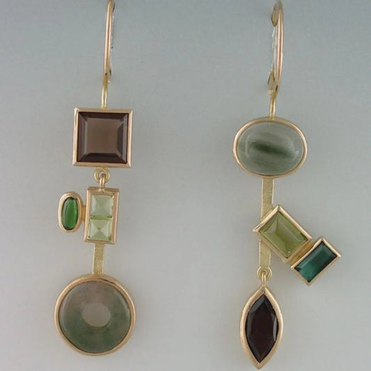 Vintage Dangling Crystal Forest Earrings | Gold 14k