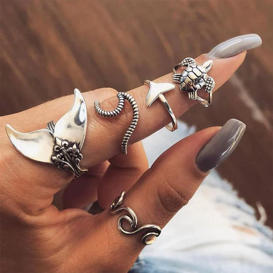 Pack 5 Rings Antique of the Sea | White Gold 16k