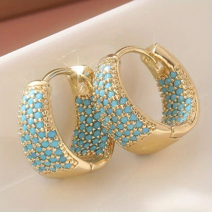 Golden-Tone Turquoise Beaded Hoop Earrings | Gold 16k