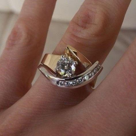Antique Irregular Gold & Silver Zirconia Ring | Mixed Gold 18k
