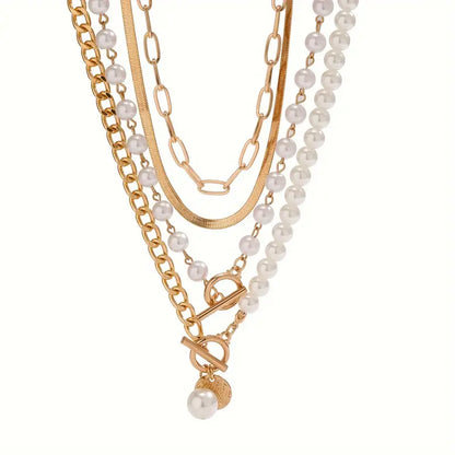 Vintage Pearl & Gold Snake Chain Necklace Set | Gold 18k