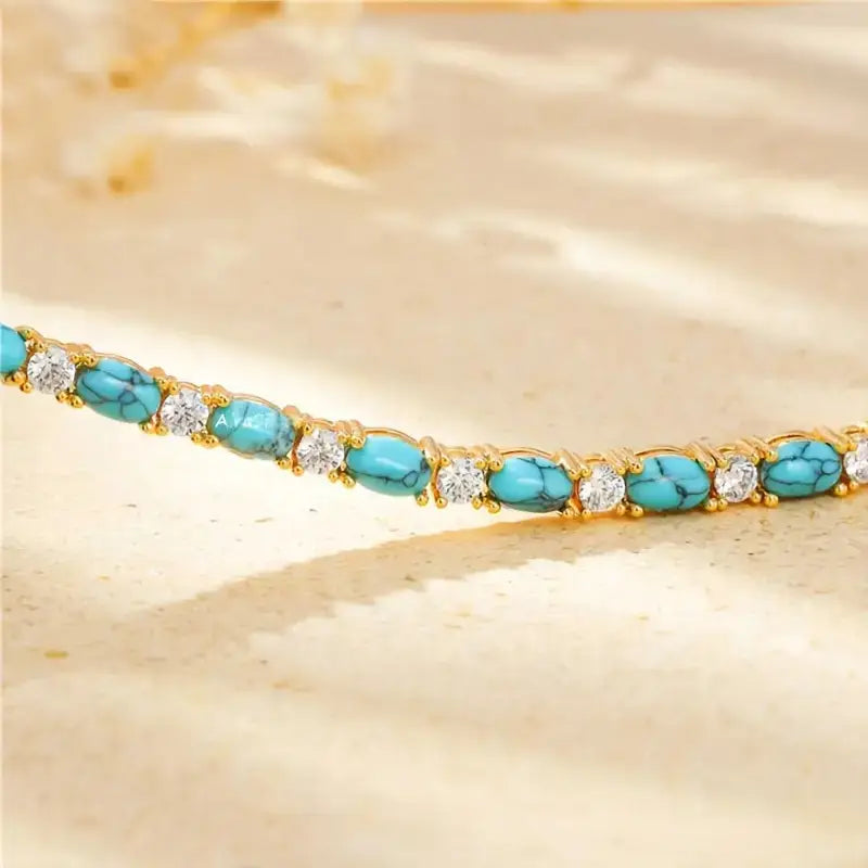 Natural Turquoise Stone Bracelet | Gold 18k