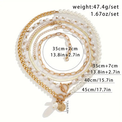 Vintage Pearl & Gold Snake Chain Necklace Set | Gold 18k