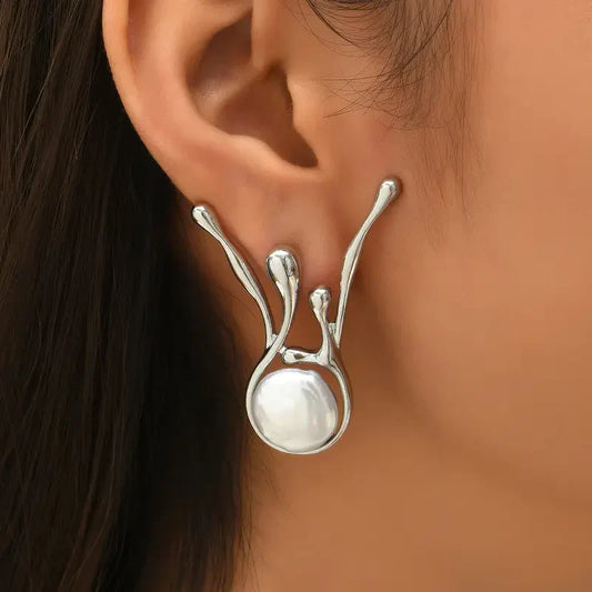 Antique Irregular Silver Pearl Earrings | White Gold 16k