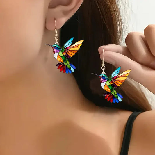 Colorful Hummingbird Earrings | White Gold 16k