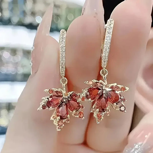 Zircon Leafshine Earrings | Gold 18k